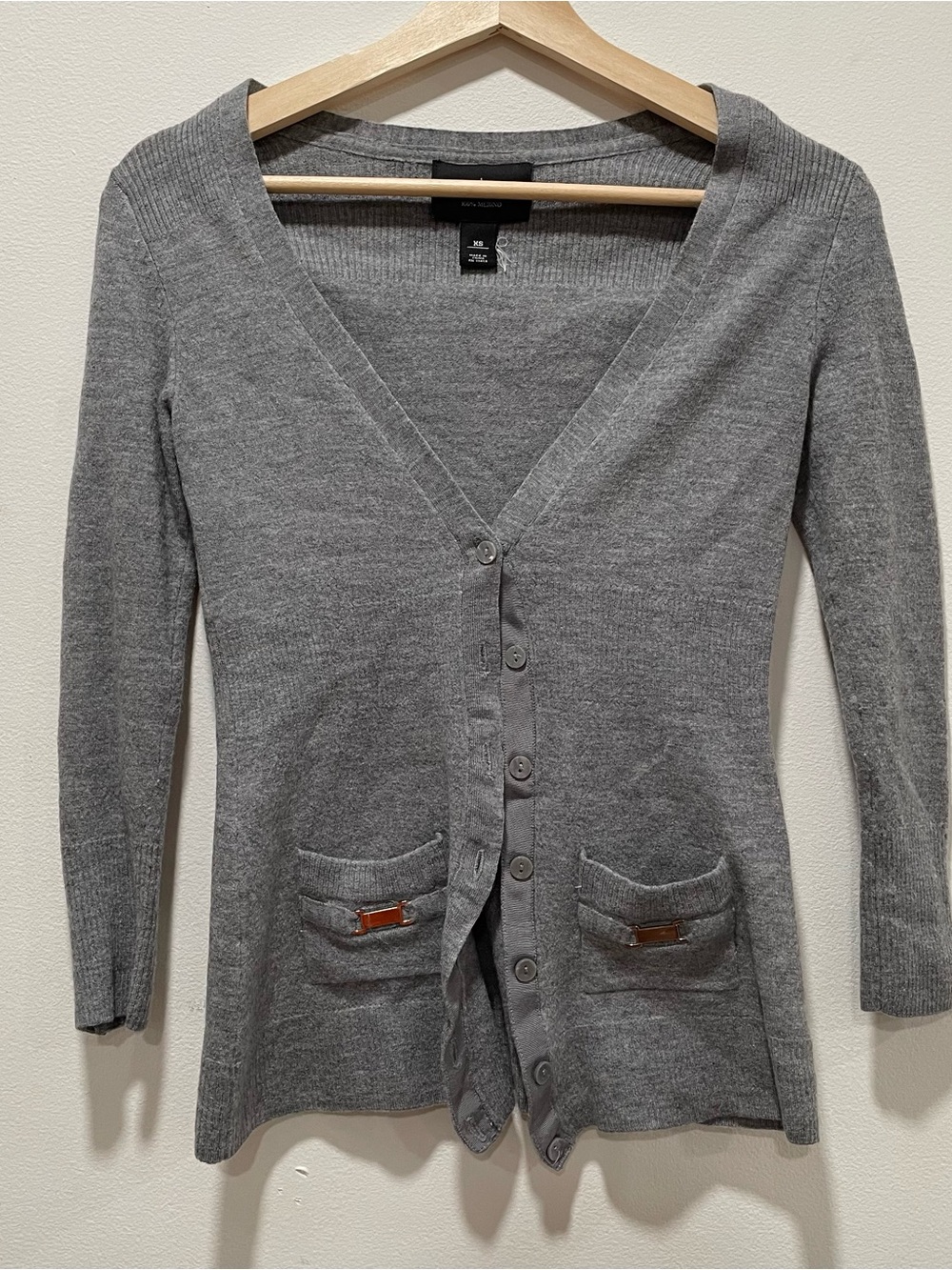 White House Black Market Gray V-Neck Button Cardigan